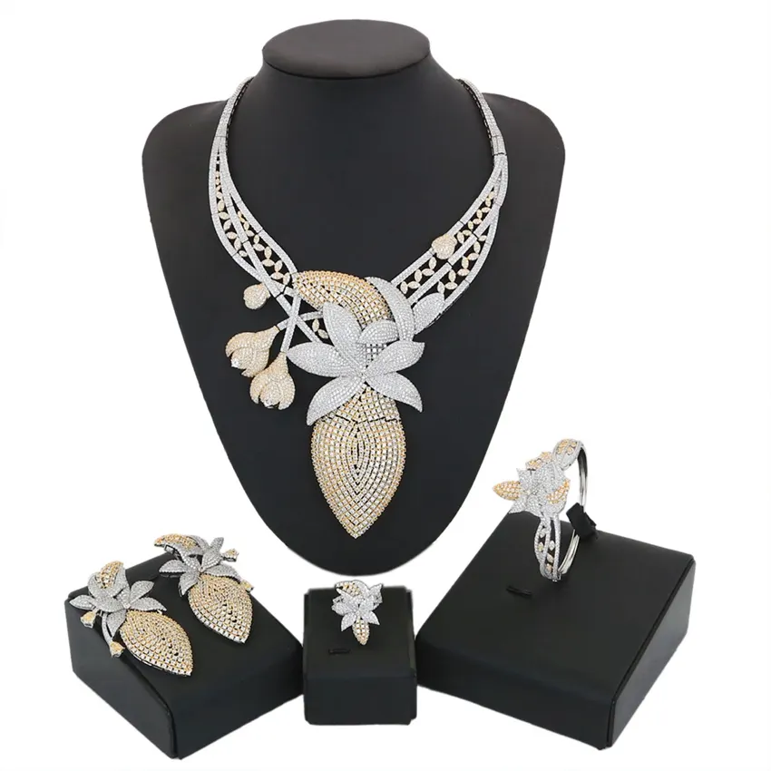 Yulaili Grote Pental Ontwerp Indian Kunstmatige Diamanten Ketting Armband Oorbel Ring Sieraden Set Sieraden Voor Wedding Bridal