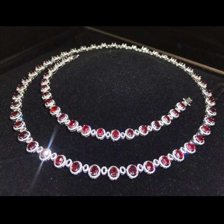jewelry set 18k gold red ruby heart