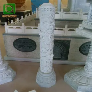 手工雕刻中国风格大理石柱与龙浮雕