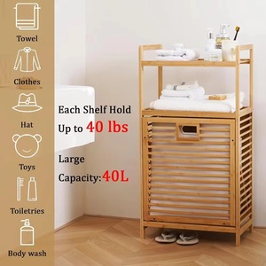 Bamboo Laundry <b>Storage</b> <b>Basket</b> <b>With</b> <b>Shelf</b> For Laundry Room Natural Color Rectangle Standing Type Clothing Organizer - Product Image 4