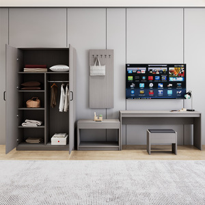 ชุดเครื่องนอนในโรงแรมแบบเดี่ยวหรือสองขนาดชุดตู้เสื้อผ้าขาตั้งทีวีกรอบไม้เฟอร์นิเจอร์ห้องโรงแรมแบบเต็มรูปแบบ - Product Image 4