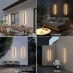 Hofoled lampu dinding garis taman, cahaya LED tembok minimalis panjang Vintage dekorasi rumah Modern luar ruangan