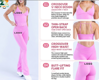 Ensemble de vêtements de sport respirants pour femmes avec logo personnalisé, soutien-gorge de sport sans couture dos nu, leggings évasés, ensemble de yoga fitness 2 pièces, court