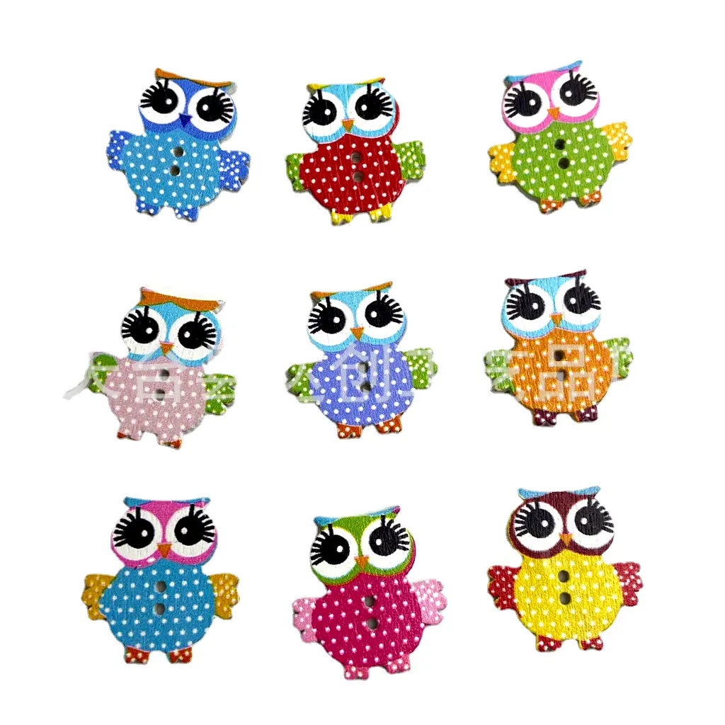 Painted cartoon cute little owl button animal decorated wooden 50 - pack