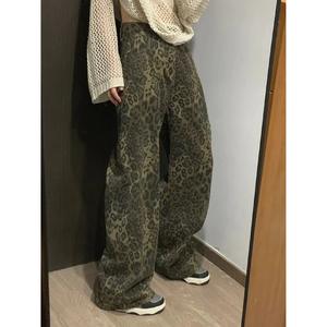 2025 printemps et automne nouvelles femmes imprimé léopard jean rétro Style américain mince droit décontracté pantalon large BF Style paresseux - Product Image 4