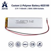 Baterai Lithium Polymer LiPo Isi Ulang Kustom Grosir Sel 4025100 3.7V 1100mAh untuk Audio Visual Slim OEM