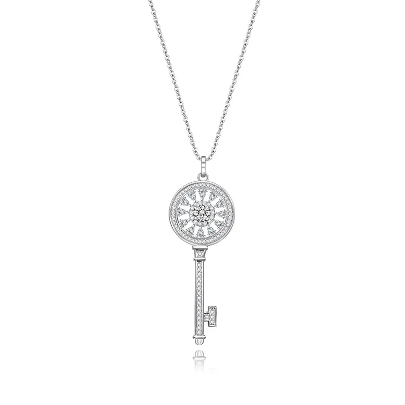 Pendentif en forme de clé en diamant de moissanite blanche de 0.5 carats Collier en argent sterling S925 avec chaîne à maillons pour cadeau