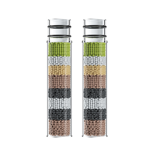 Tubes de perles colorées à double couche avec des couches vertes, blanches, jaunes, brunes, noires et grises dans des cylindres transparents - Product Image 1