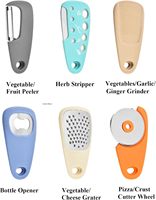 Multifunctionele 6-in-1 keuken gadgetset van roestvrij staal: kruidenstripper, pizzames, knoflookrasp, schilmes, flesopener