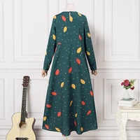 Abaya musulmane malaisienne pour femme, manches longues, coupe ample, ajustée, en polyester, imprimé feuilles et pois, style boutonné, ethnique, été, grandes tailles