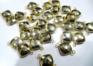 Natural Pyrite Briolette Faceted 11mm <b>Cushion</b> Shape Connector Charm Double Loop Top Quality Jewelry Making Connector Sold Per - Product Image 4