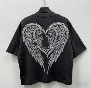 Camiseta de algodón de 280 gramos para hombre, diseño personalizado OEM, estilo diseñador, con pedrería, efecto desgastado, lavado ácido, estampado serigrafiado, oversize - Product Image 2