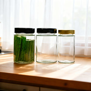 Tarro <span class=keywords><strong>de</strong></span> Vidrio Redondo y Recto con Tapa <span class=keywords><strong>de</strong></span> Metal Profundo para Salsa, Mermelada <span class=keywords><strong>de</strong></span> Miel, Pepinillo para <span class=keywords><strong>Brotes</strong></span> <span class=keywords><strong>de</strong></span> <span class=keywords><strong>Bambú</strong></span>, Aceitunas, <span class=keywords><strong>Brotes</strong></span> <span class=keywords><strong>de</strong></span> Soja, Pepinos - Product Image 5