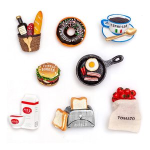Lot de 10 aimants de réfrigérateur mignons 3D sur le thème de la nourriture : pain, fromage, burger, lait, café, poêle, tomate - Souvenir de Paris, France - Product Image 1