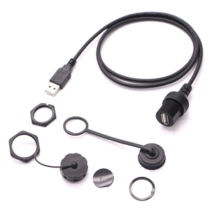 Câble USB 2.0 étanche IP67 OEM/ODM à montage sur panneau, USB A mâle vers femelle, extension traversante avec écrou de blocage et capuchon anti-poussière - Product Image 1