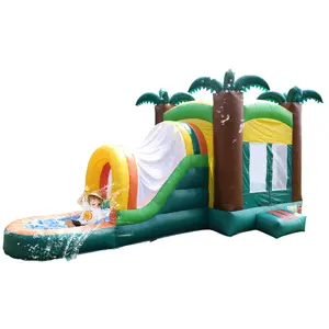 Rental Grade Palm Green Inflatable Water Slides Jump House with Basketball Hoop for Backyard Water Park