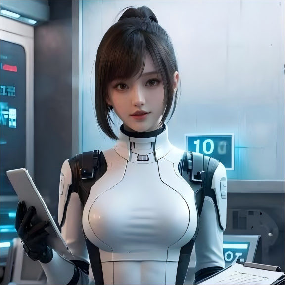 A Realistic Artificial Intelligence Electronic Service Robot Model Showcasing a Silicone Head Fashion Show Robot
