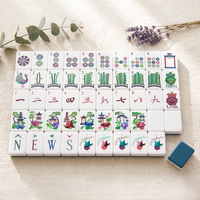 Jeu de Mahjong américain 4 couches à rayures motif paon oriental, tuiles en acrylique blanc, vert, bleu, beige, cadeau de Mahjong pour fête ou mariage