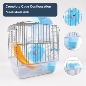 Cage à hamster double couche légère et portable, petite villa pour animaux de compagnie, cage en fil métallique avec base en plastique, roues, bouteille d'eau et glissière, toutes saisons - Product Image 6