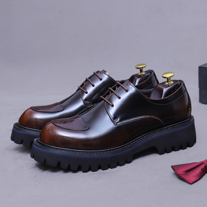Chaussures en cuir pour hommes, nouvelle tendance décorative, à lacets, légères, rehaussantes, à semelle épaisse, personnalisées et polyvalentes - Product Image 2