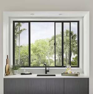 צרפתית דלת בסגנון אלומיניום 2 לוח הזזה חלונות צרפתי גוונים שחור מתכת מזוגג כפול עם קצה צבע קשת - Product Image 1