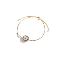 Bracelet à maillons chaîne en émail style rétro français avec fleur marguerite, luxueux en acier inoxydable plaqué or 18 carats, cadeau tendance