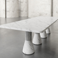 Table à manger en marbre haut de gamme Dream Home, supports coniques cannelés, plateau rectangulaire en marbre naturel, table de dîner en pierre sur mesure