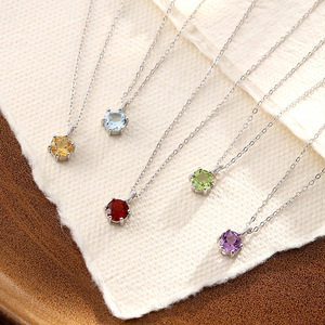 Collier en argent sterling 925 avec pierres naturelles, serti de six griffes, topaze, olivine, grenat, pour femme. - Product Image 3