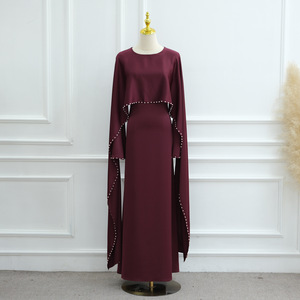 Abaya Elegante da <span class=keywords><strong>Donna</strong></span> Islamica Taglie Forti con Perle e Diamanti, Vestito Musulmano Modesto per l'Eid - Product Image 4
