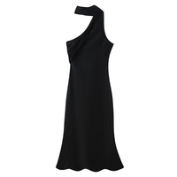 PB&ZA Femme 2026 Nouvelle Robe Midi Chic et Tendance à Col Halter et Foulard, Vintage Unie Sans Manches, Robes Féminines Vestidos Robe Mujer