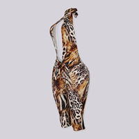 Combinaison sexy pour femme à imprimé léopard, col licou, découpes, dos nu, moulante, pour soirée et club, longueur genou