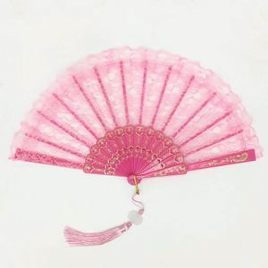 Éventails pliants en plastique peints de style traditionnel, portables, pour mariage, danse, fête, artisanat, avec motif de dentelle sculptée et motif ange - Product Image 6