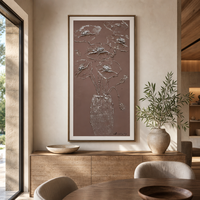 Peinture murale florale moderne texturée couleur bronze, nature morte, vase vertical, fleurs en relief sur toile, décoration de mariage et de maison en bois