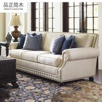 Amerikanischer Landhausstil Sofa für Villa und Große Apartments, Massivholz Einsitzer mit Hanf-Bezug, Anpassbares Robustes Wohnzimmersofa