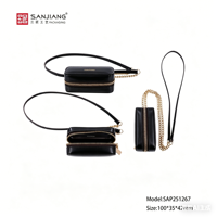 SANJIANG Mini sac bandoulière de luxe en cuir PU, étui à rouge à lèvres à double fermeture éclair avec chaîne et sangle en cuir pour femme