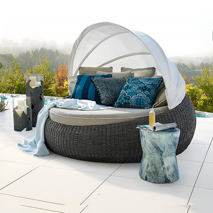 Furnitur luar ruangan anyaman dengan bantal matahari penggunaan umum tempat tidur gantung rotan bulat kanopi taman - Product Image 2