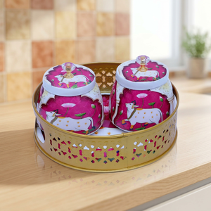 Design Magnifique Spice Jar Set Round Airtight Food <b>Storage</b> <b>Container</b> With Metal Lid Cartoon Cow Print <b>Kitchen</b> Use - Product Image 5