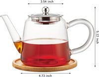 Théière en verre borosilicate soufflé à la main, résistante à la chaleur, personnalisée, 800 ml (27 oz), transparente, avec infuseur pour thé en feuilles.