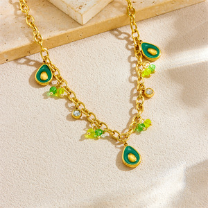 Avocado Pendant Chain Stainless Steel Gold Plated Necklace Fruit Shape Gift Jewelry N3373 - Product Image 2