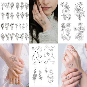 <span class=keywords><strong>Tatouage</strong></span> corporel autocollant noir <span class=keywords><strong>dessin</strong></span> au trait <span class=keywords><strong>fleur</strong></span> papillon jetable étanche à la transpiration tatouages temporaires pour femmes - Product Image 3