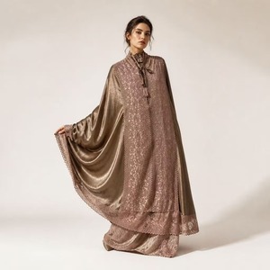Ensemble de prière personnalisé OEM ODM pour femmes, en soie Armany, 2 pièces, tenue de prière modeste avec bordure festonnée - Product Image 3