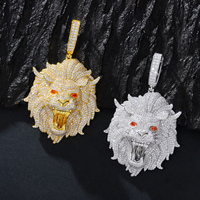 Pendentif Tête de Lion Bling Hip Hop Luxe en Laiton Plaqué Or 18K avec Diamants CZ et Moissanite VVS pour Homme