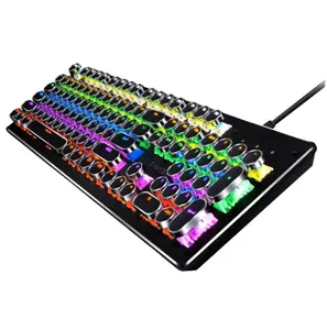 K820 Retro Steampunk mavi anahtarı-rgb LED aydınlatmalı USB kablolu 104 anahtar yuvarlak Keycaps oyun mekanik klavye dizüstü masaüstü için