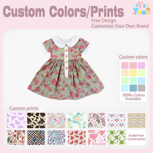 Vestito a maniche corte con stampa floreale per bambine, con colletto bianco, polsini e abbottonatura, gonna a trapezio, stampa personalizzata - Product Image 3
