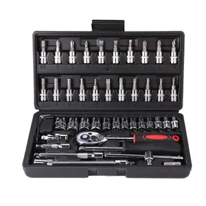 46Pcs Car Repair Tool Kit Set Mechanical Tools Box 1/4-inch Socket Wrench Ratchet Screwdriver Tool