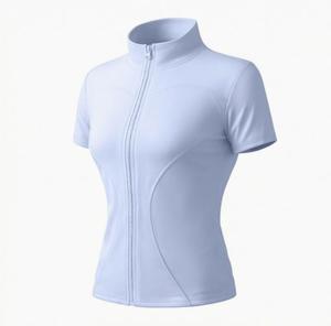 Women Zip Up <b>Yoga</b> <b>Jacket</b> Short Sleeve Slim Fit High Stretch Quick Dry Stand Collar Fitness Gym Top - Product Image 2