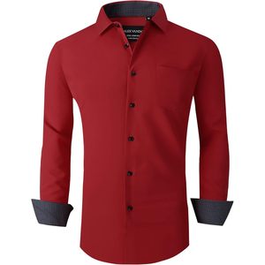 Camisa de Vestir Personalizada para Hombre, Manga Larga, Roja, Talla 4XL, Cómoda, Elástica, con Botones, de Alto Rendimiento - Product Image 1