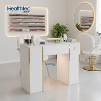 Table de manucure moderne avec plateau en marbre, résistante à l'acétone, bureau à ongles 1/2/3 places, mobilier de salon avec tiroirs
