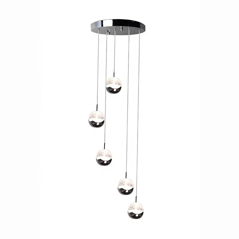 Lustre de cristal moderno com 5 luzes pendentes, com acabamento cromado, LED 4000K 1600Lm CRI90, bolha de cristal para sala de estar e jantar