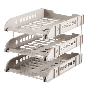 Comix B2133 Three Tier File Rack <b>Plastic</b> Office Study Organizer <b>Shelf</b> Gray - Product Image 1